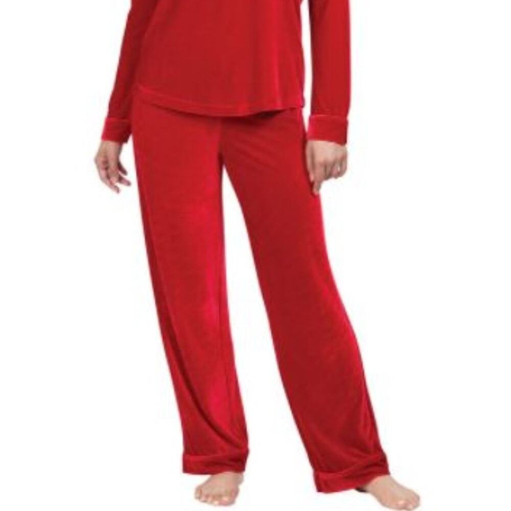 Hanes Velvet PJ Pants Size‎ Large RED Pajama Bottoms Lounge Loungewear Palazzo